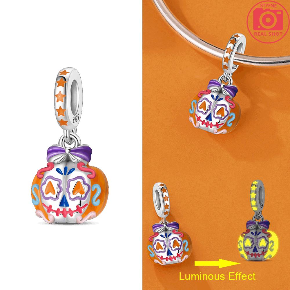 Luminous Pumpkin Pendant Original Copper House Skeleton Head Ghost Purple Magic Hat Beads Fit Bracelet Women Jewelry Gift