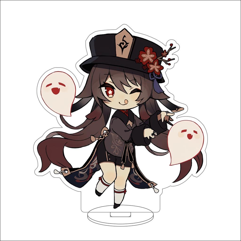 10CM Anime Genshin Impact Figure Stand Model Hu Tao Cute Desk Decor Standing Sign Gifts