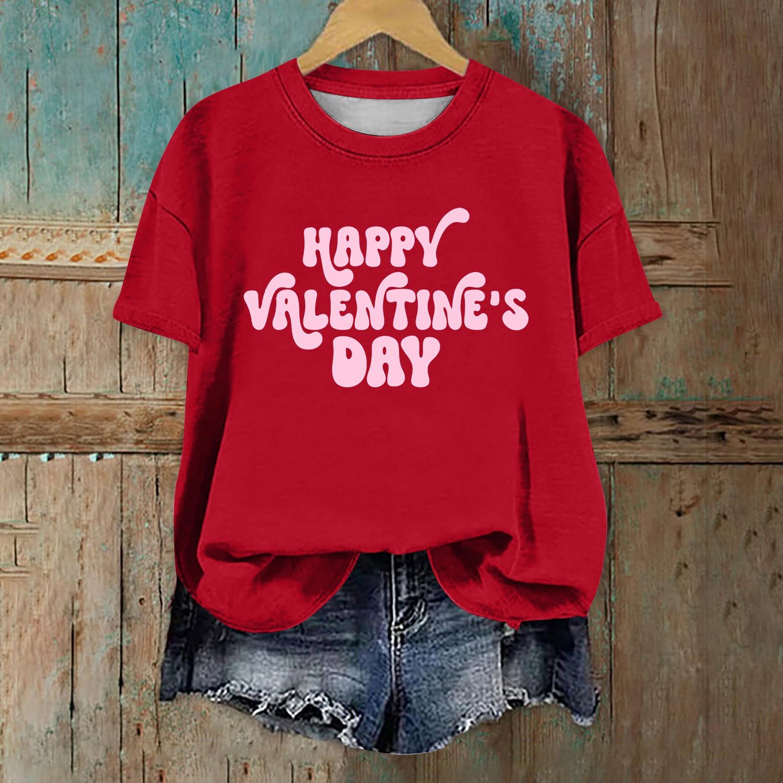 

Женская модная повседневная футболка с заниженной линией плеч, коротким рукавом, принтом ко Дню святого Валентина, круглым вырезом L розовый