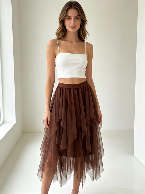 2023 Trendy High-Waisted Irregular Fairy Mesh Skirt - Korean Spring Style