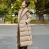 YJ1396 Over-the-Knee Hooded Down Jacket: Wool-Blend, Thickened Winter Warmth