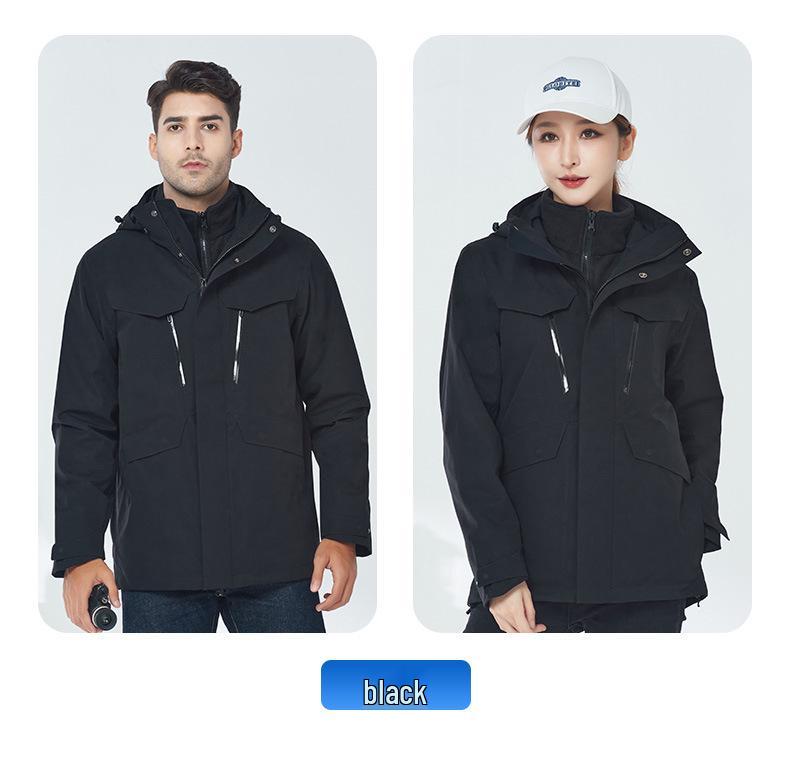 Unisex 2023 Autumn/Winter Outdoor Windbreaker, Three-in-One Detachable Design, Windproof, Waterproof, Taped Seams.