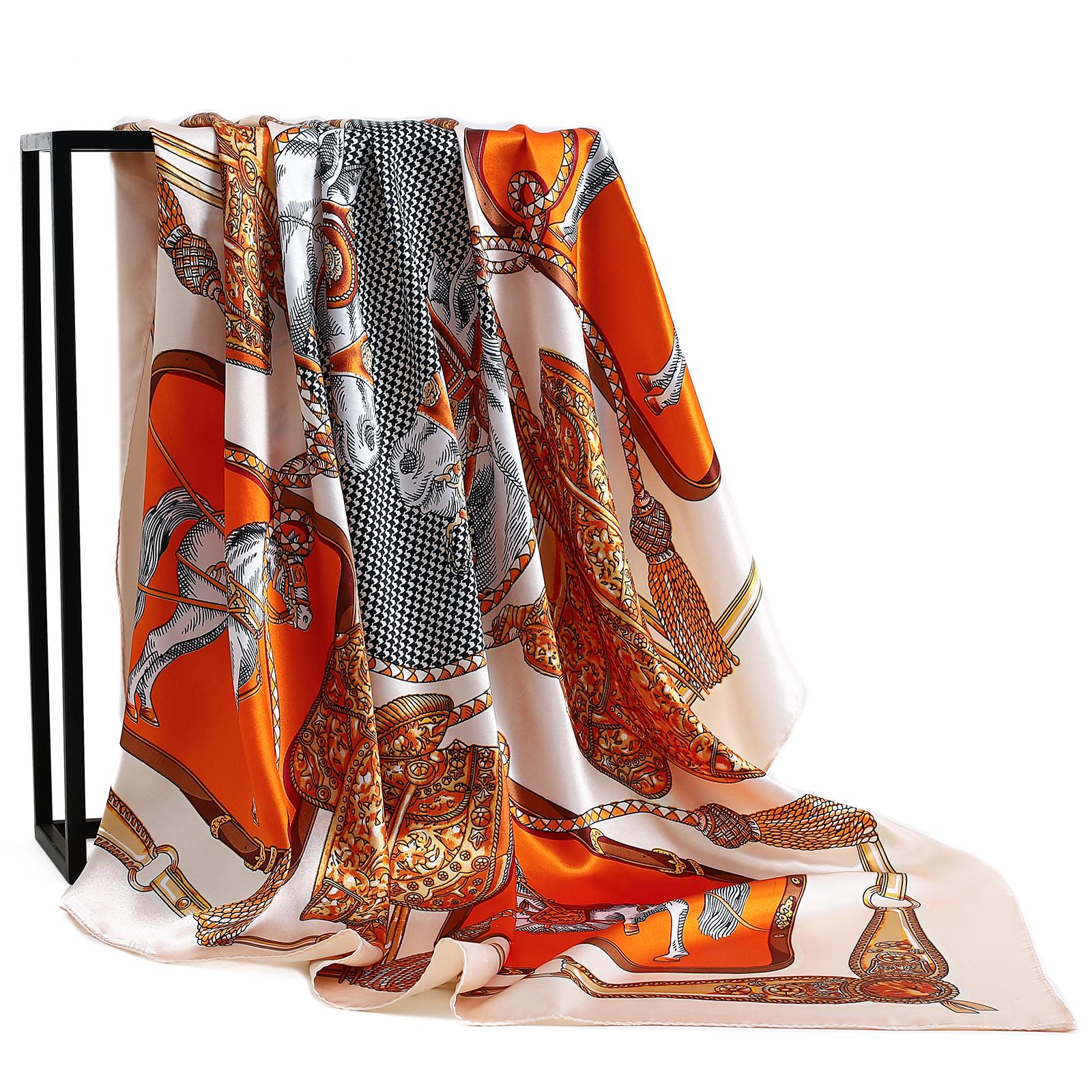 

Роскошный бренд Летний платок Модный фуляр Сатиновая головная повязка 1 штука 35,4 дюйма Квадратные шали, Женский принт 90X90 см Бандана, 90X90CM