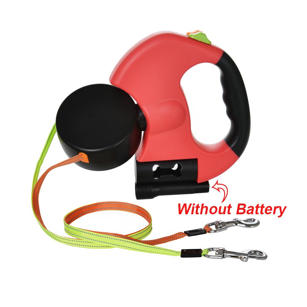 Retractable Dual Dog Leash With Flashlight For Small Dogs Walking Automatic 360°No Tangle Pet Traction Rope Belt Waste Bag Box
