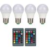 4pcs E27 RGB LED Light Bulbs Colorful Decorating Lamp with 2 Remote Controls 3W AC85‑265V