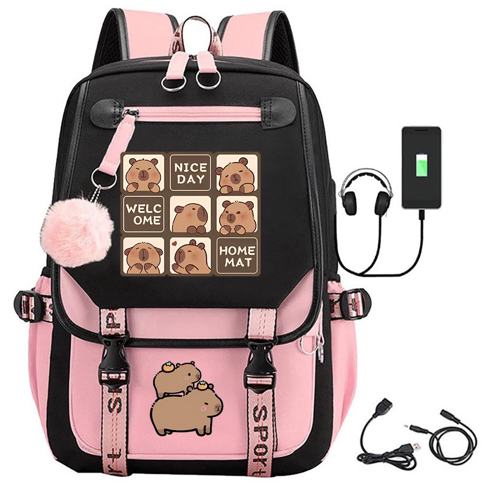 Kapibara Cartoon Printed Children's Schoolbag Cute Large Capacity Primary and Secondary School Students Lightweight Spine Backpack