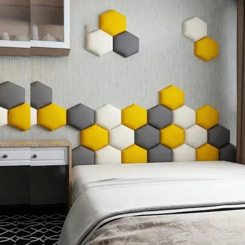 1PC 25cm x 28cm Hexagonal headboards soft bag anti-knock tatami wall surround self-adhesive background wall bedroom living room