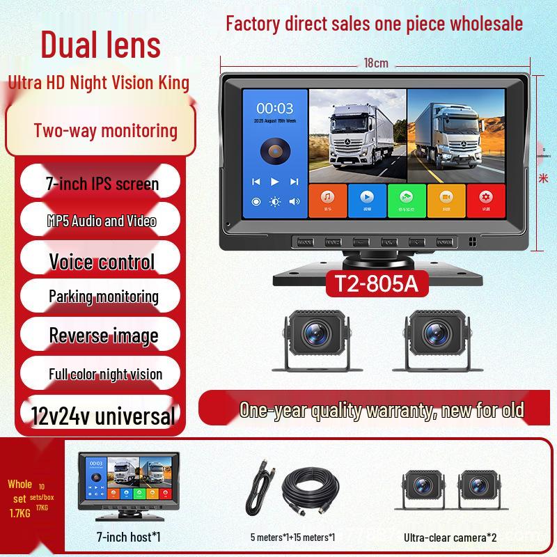 Dual-Lens 2-Channel Dash Cam: Front & Rear HD Night Vision with Reversing Image, 12/24V Compatibility