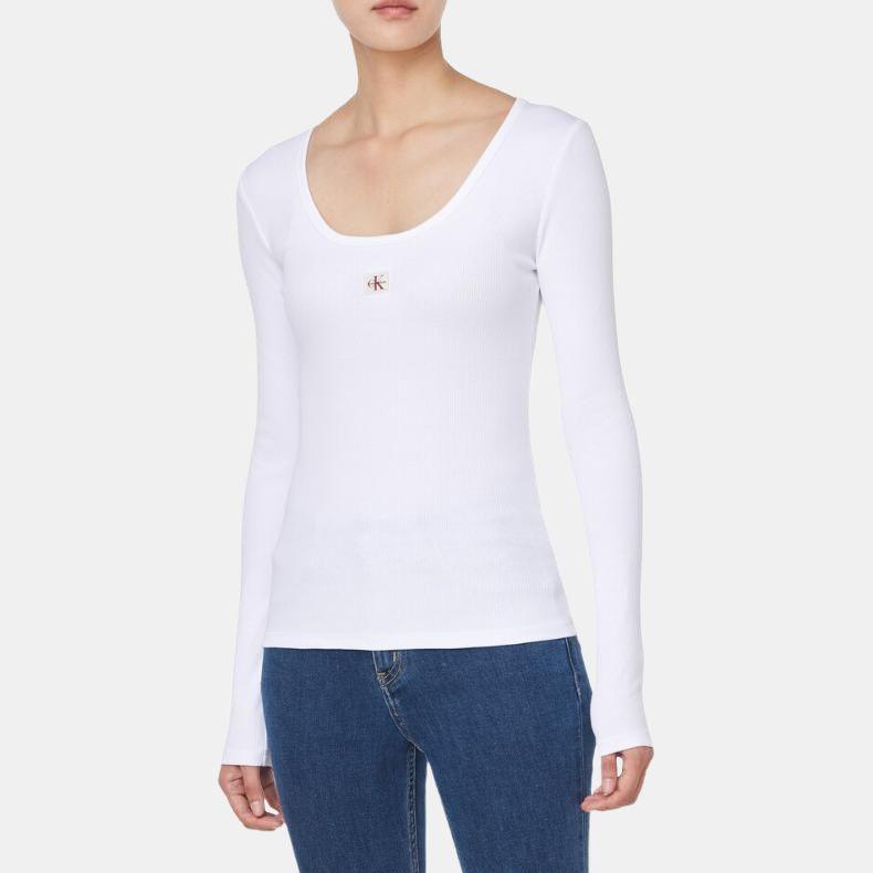 Calvin Klein Logo U-Neck Slim Fit Long Sleeve T-Shirt Women Tops 47D218G-YAA