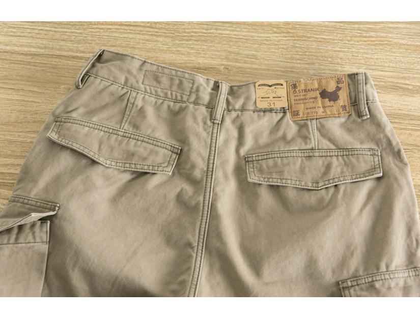 Pánské retro khaki volné rovné prané ležérní pracovní šortky s více kapsami