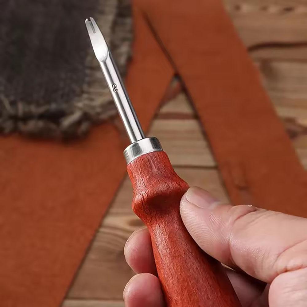 Sewing punch with wooden handle, scraping punch tool, punching for leather bag, handmade sewing shoe repair tool, 1 pcs