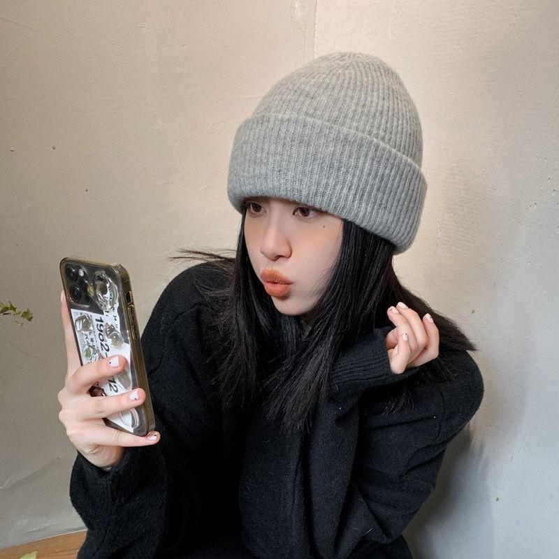 Winter Hats Woman Soft Knit Beanie Warm Rabbit Fur Hat Solid Color Slouchy Cap Casual Outdoor Fashion Solid Adult Cover Head