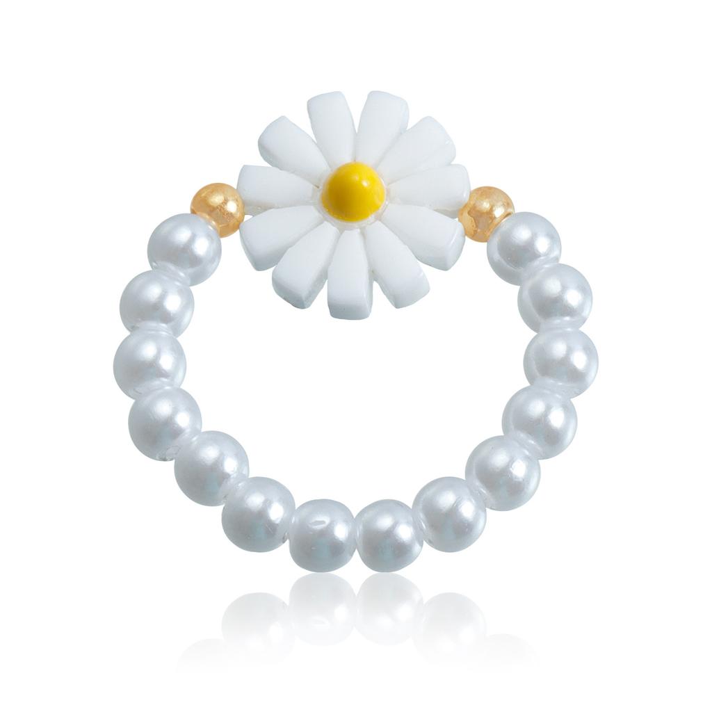Sweet Cool Small Imitation Pearl Beaded Elastic Ring ins Korean Version Fritillary Love Ring