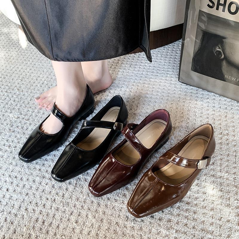 Premium small leather shoes women's autumn new thick heel square head Mary Jane shoes temperament soft sole single shoes