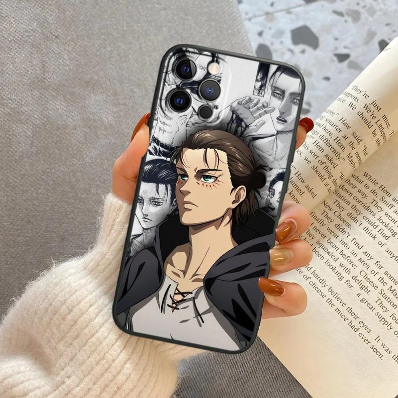 Attack On Titan Eren Jaeger Phone Case For iPhone 15 13 14 12 11 Pro MAX XR X XS SE 7 8 Plus Mini Soft Black Anime Mobile Case