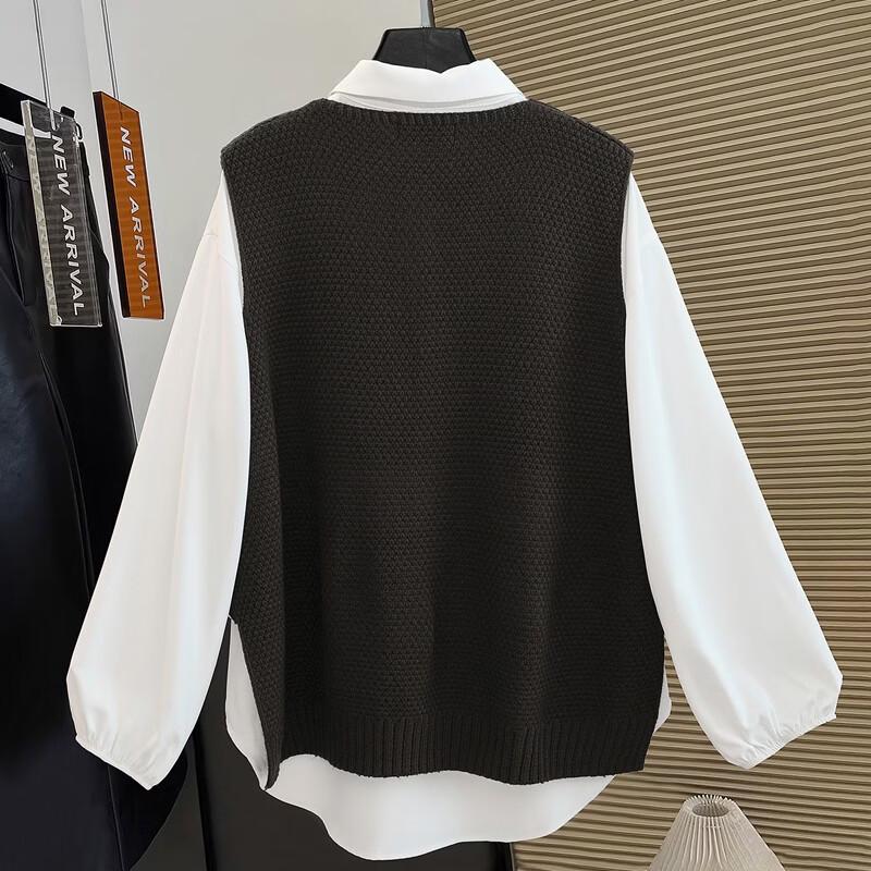 Damski dwuczęściowy zestaw: koszula z klapami i długim rękawem oraz nieregularny kamizelka