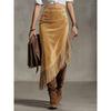 Vintage Western Style Irregular Design Solid Color Midi Skirt