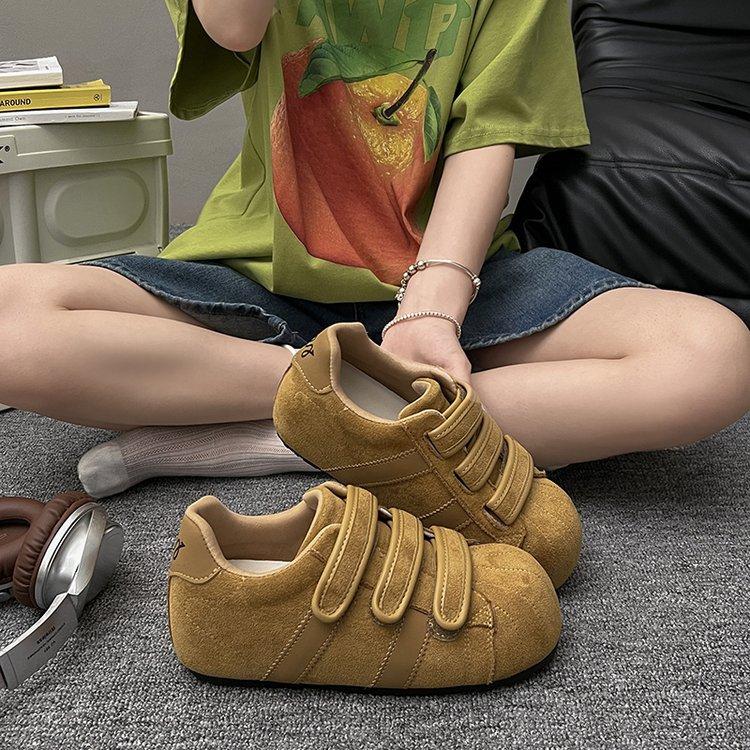 2025 new matte leather Velcro Kapibara big head casual board shoes Dexun shoes flat single shoes women