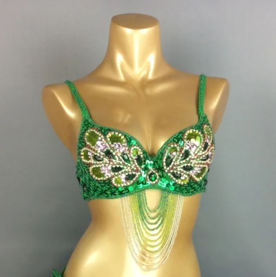 Women Beading Sequins Samba Carnival Belly Dancing Bra Top for Halloween Dance EDC Rave Mardi Gras Night Party Stage Performance