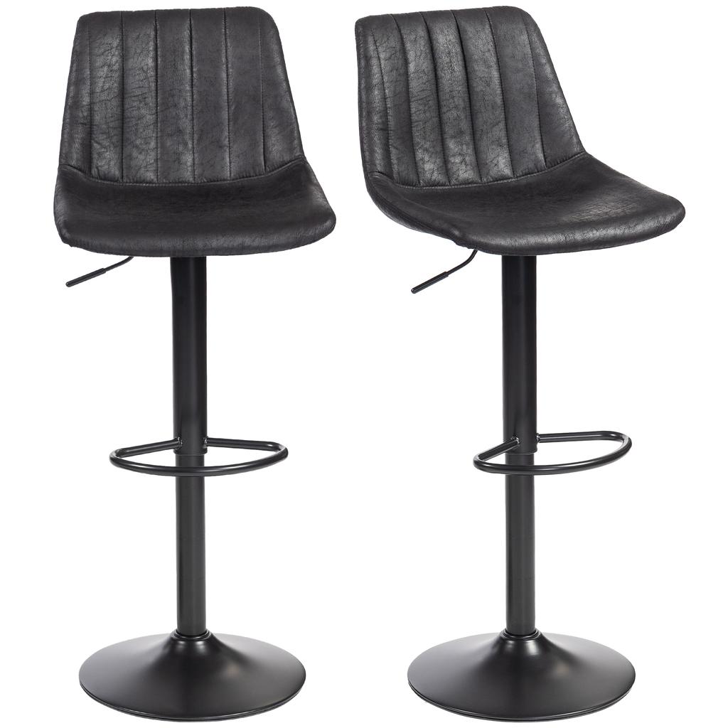Set of 2 Bar Stools In Retro Design, Incl. Footrest, Height-Adjustable, Gas Lift, Black