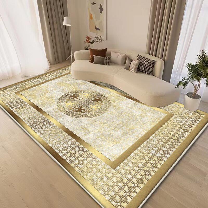 

Роскошный ковер большого размера для гостиной, золотой, для пожилых, кофейные столики, коврики, нескользящий, для украшения спальни, ковер, мягкий коврик для диванного столика, моющийся 6.5x9.8ft(200x300cm)