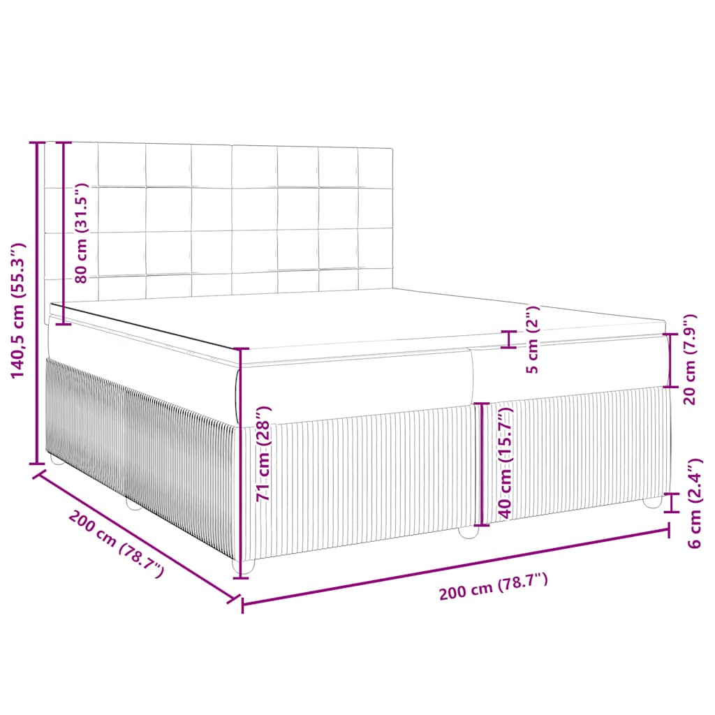 Box Spring Bed with Mattress Black 200x200 cm Velvet