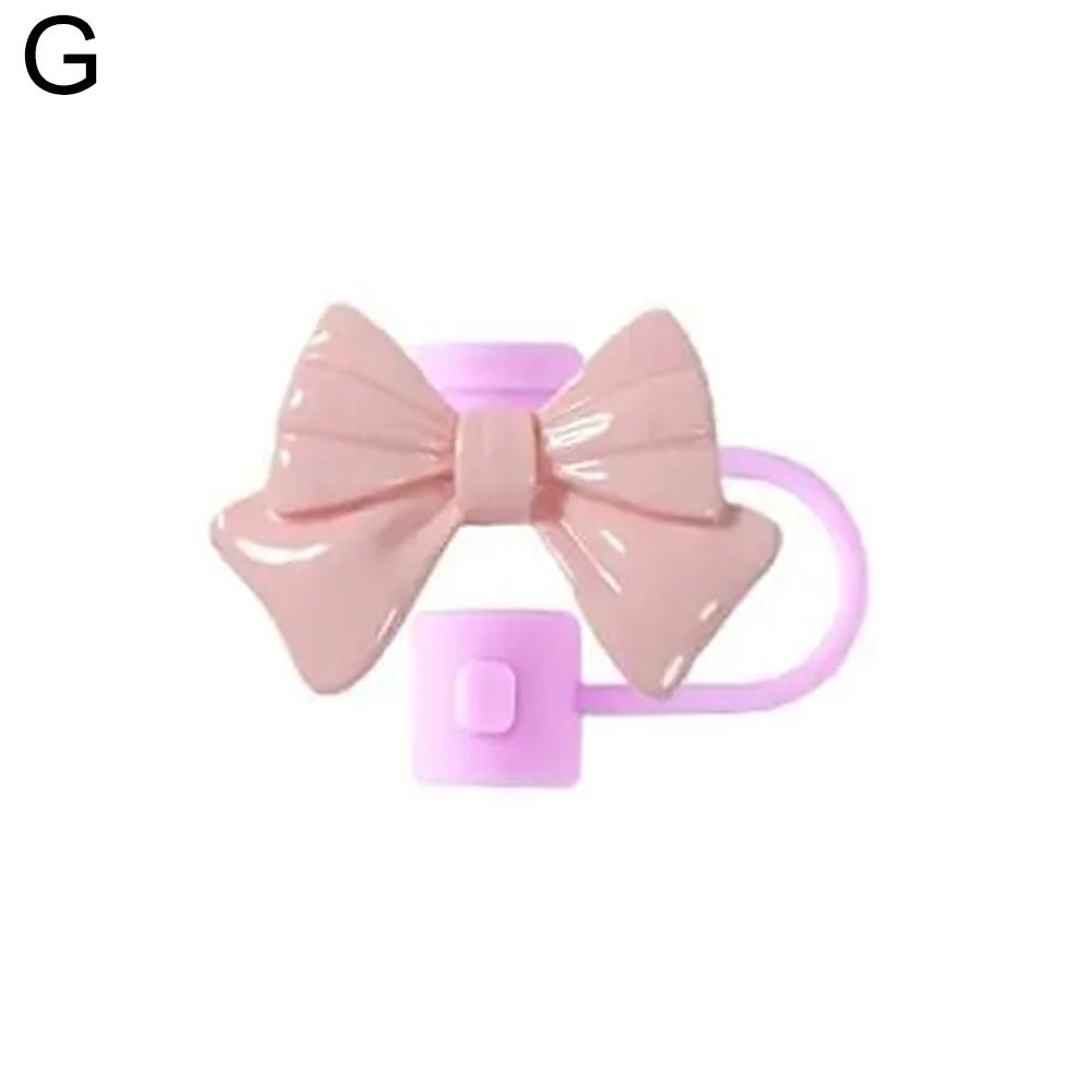 Cute Cartoon Bow Straw Tips Cover Reusable Dustproof Silicone Straw Cover Kitchen Cup Accessories Home Supplies