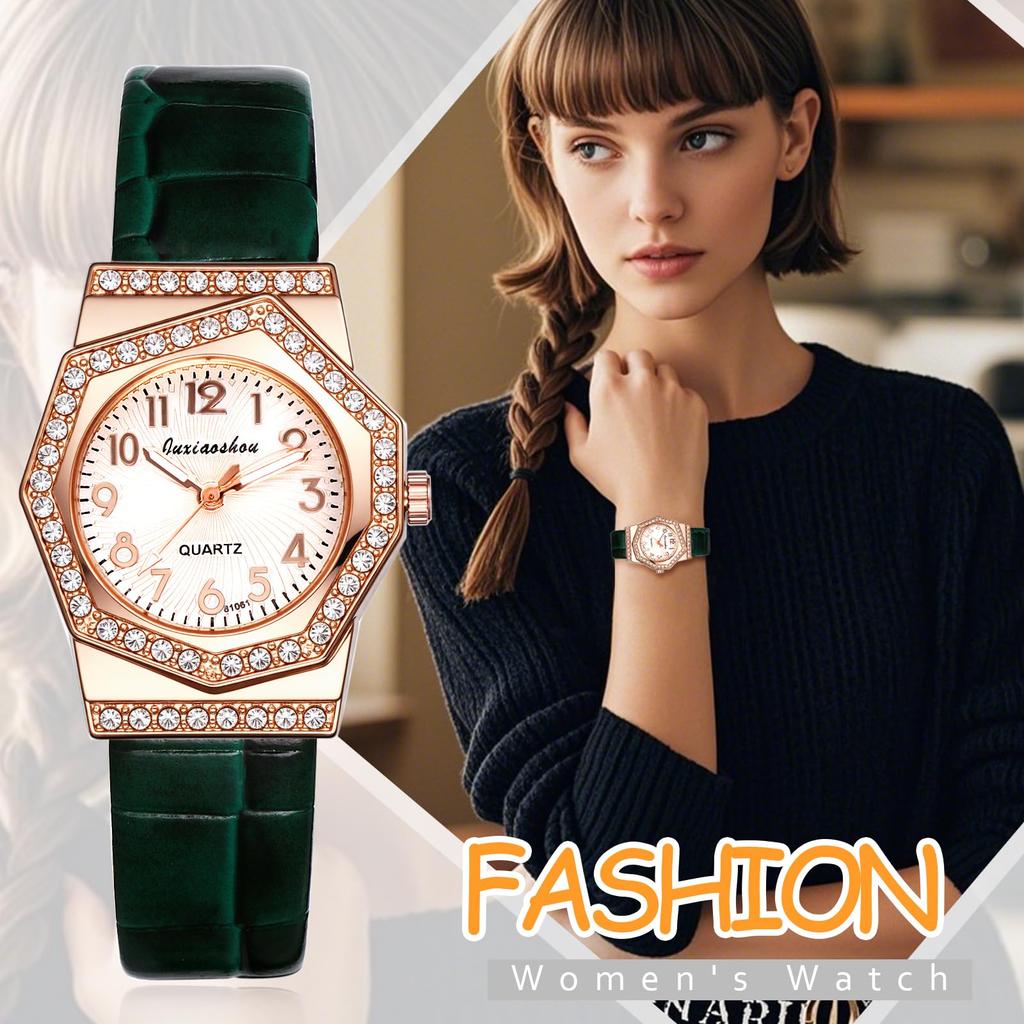 Skórzany Analogowy Wodoodporny Uroczy i Stylowy Zegarek Kwarcowy ze Skórzanym Paskiem Modny Zegarek dla Kobiet Idealny Prezent na Dzień Kobiet Zegarek Damski Wyświetlacz, -