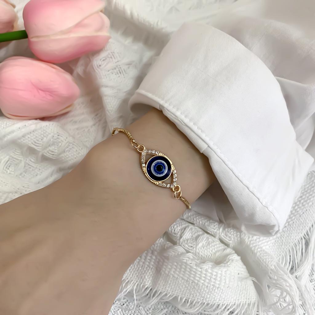 Exquisite Zircon Blue Evil Eye Bracelet for Women Simple Adjustable Turkish Lucky Eyes Chain Bracelet Jewelry Birthday Gifts