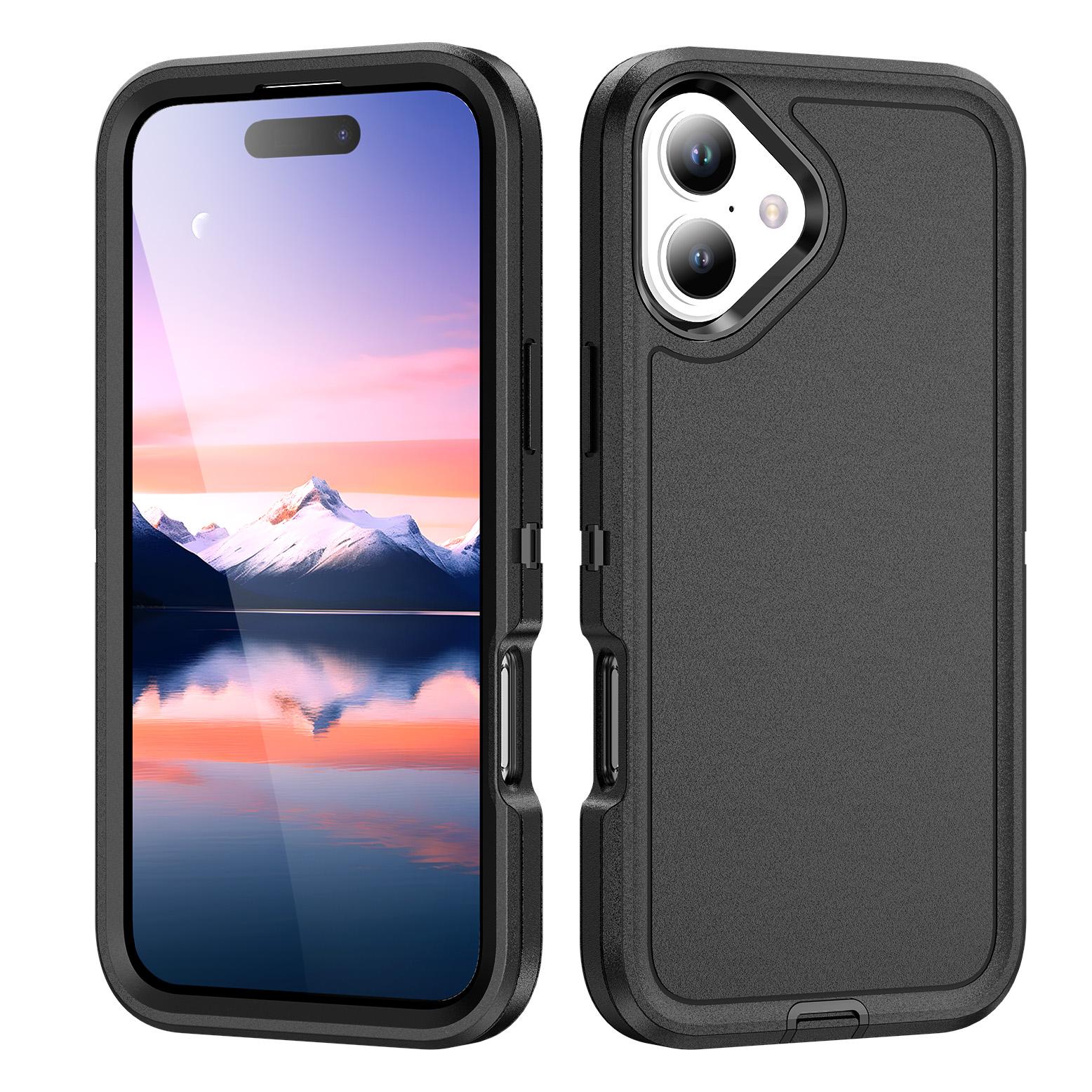 

For iPhone 17 Case PC+Silicone+EVA 3 in 1 Shockproof Phone Cover Black+Black