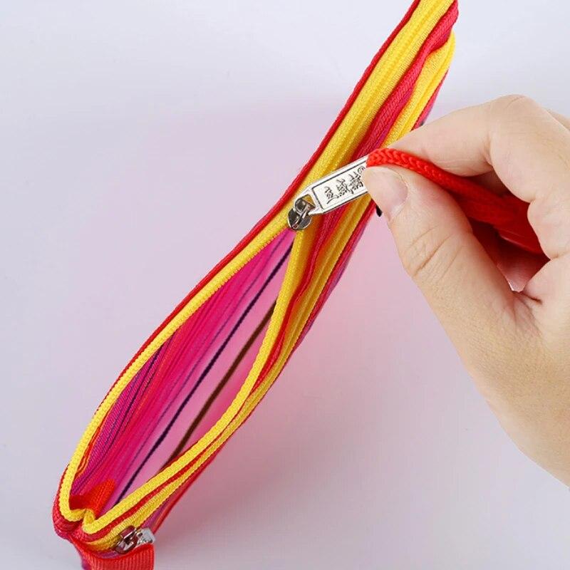 A6 Colorful Double Layer Mesh Storage Bag Daily Makeup Pouch Cosmetic Bag Portable Card Holder Earphone Organizer Coin Purse