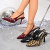 Woman Pumps Large Size Fashion Pointed Toe Shallow Buckle Strap Heels Sandals Sexy Slingbacks Leopard Stiletto High Heels Heels