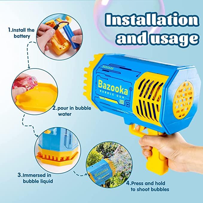 Bubble Gun Rocket 69 Holes Soap Bubbles Machine Gun Shape Automatic Blower With Light Toys