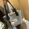 Fashiable Striped Canvas Tote Bag for Women Lightweight Durable Commuter Bag Relaxed Texture and Simple Design Handle Bag