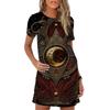 2026 New Women Dress Black A-Line Vintage Print Dress Plus Size Summer Short Sleeve Loose Casual Woman Mini Dresses