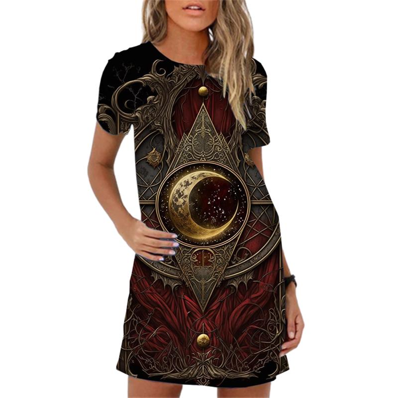 2026 New Women Dress Black A-Line Vintage Print Dress Plus Size Summer Short Sleeve Loose Casual Woman Mini Dresses