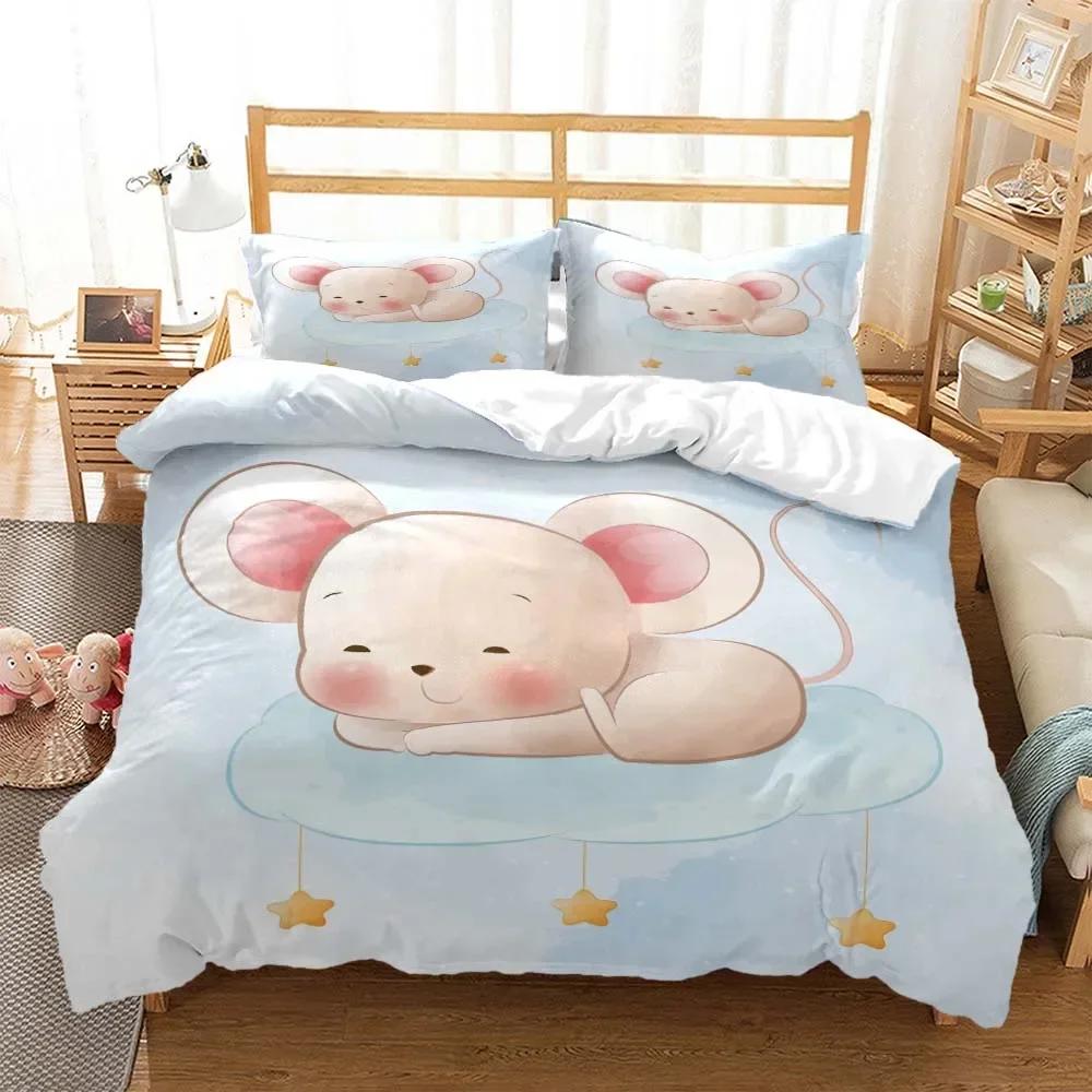 Cute cartoon mouse Comfortable Duvet Quilt Cover Pillowcase Bedding Set Children Bedroom Decoration Home Textile EU Single 135x200cm