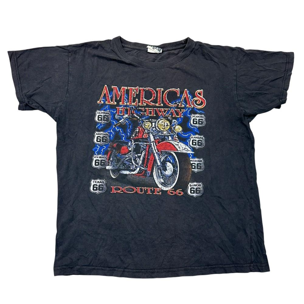 Route 66 T-shirt America Highway Crew Neck Short Sleeve Black Mens