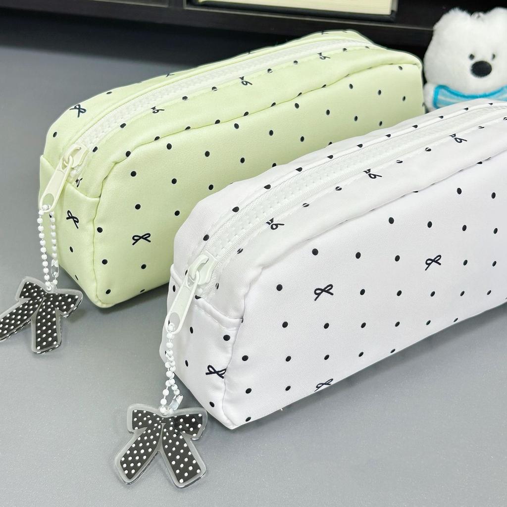 Pencil Pouch School Supplies Functional Polka Dot Bow Pencil Case Zipper Pencil Bag Cute For Desk School School Supplies