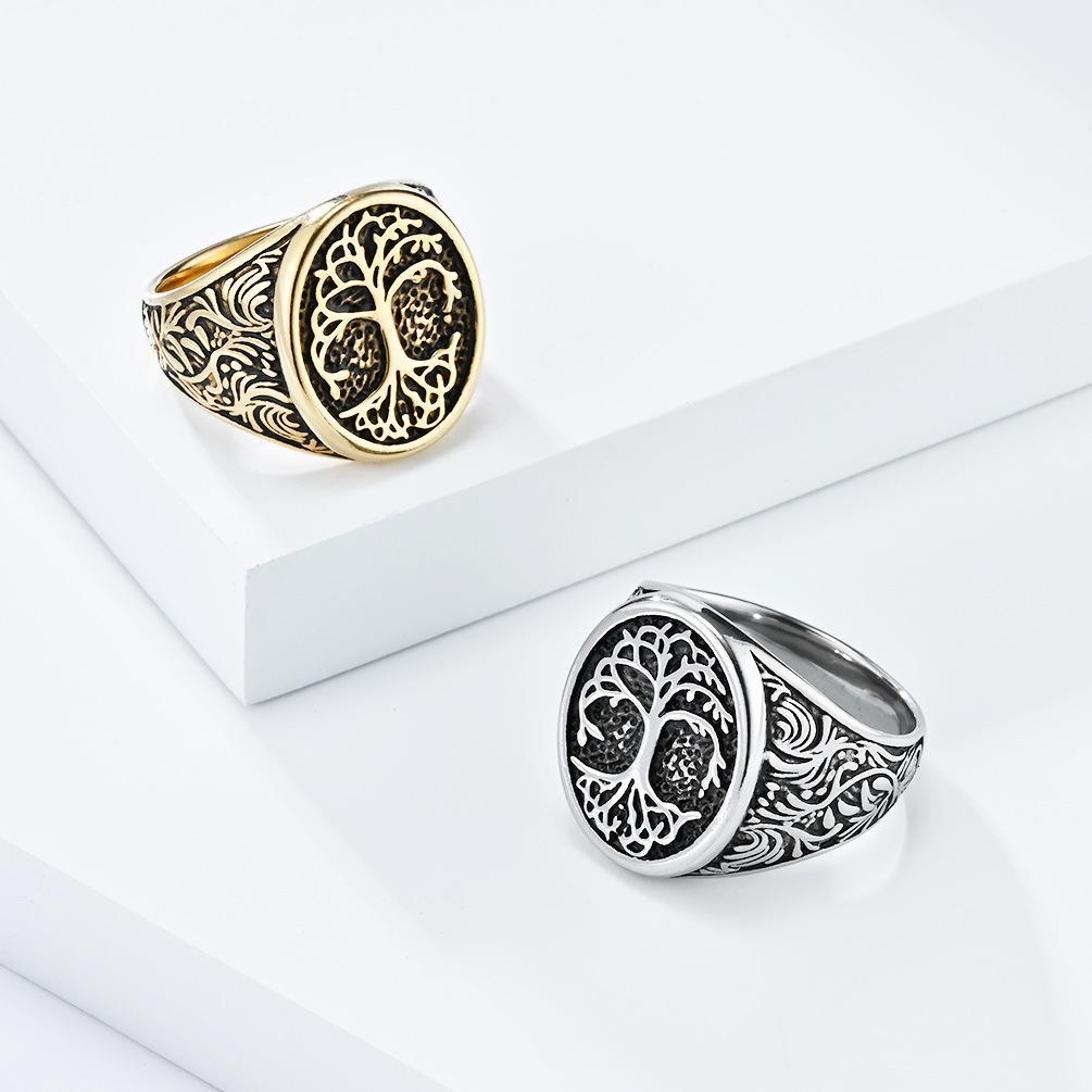 2026 Retro Style Tree of Life Ring Ring Men's Domineering Oversized Wrench Personalized Hand Jewelry