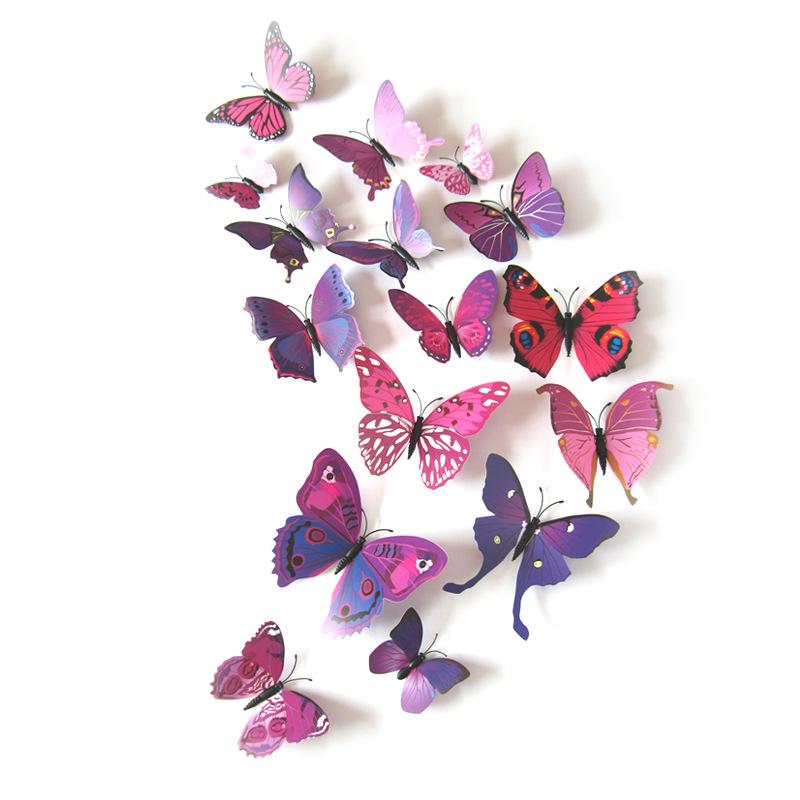 12Pcs Simulated Butterfly Creative Home Background Butterfly Three-dimensional Stickers for Children's Room Wall Decoration 3D Butterfly Wall Stickers