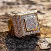 2023 Trendy Golden Full Crystal Geometric Men's Ring Business Style Party Wedding Fashion   Male Hand Accessories