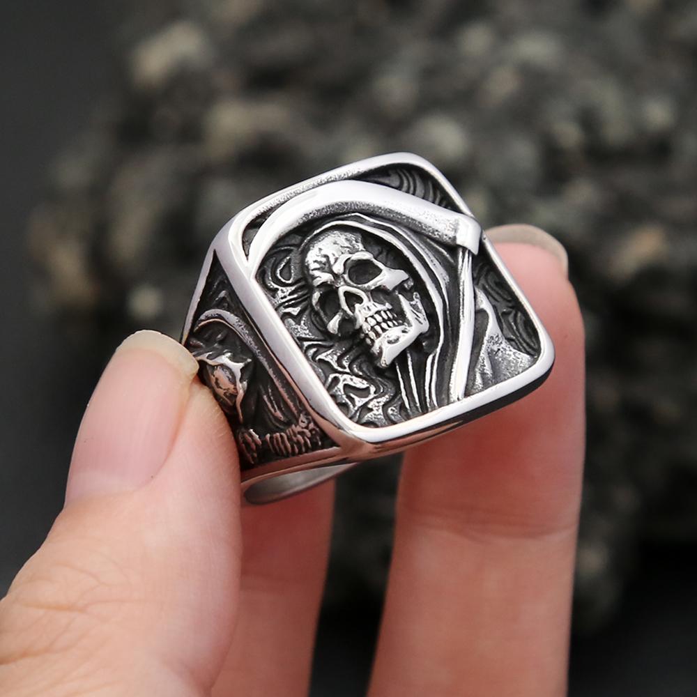 Vintage Edelstahl Tod Sense Totenkopf Ringe für Männer Punk Hip Hop Dominanter Totenkopf Ring Party Biker Schmuck Geschenke Großhandel