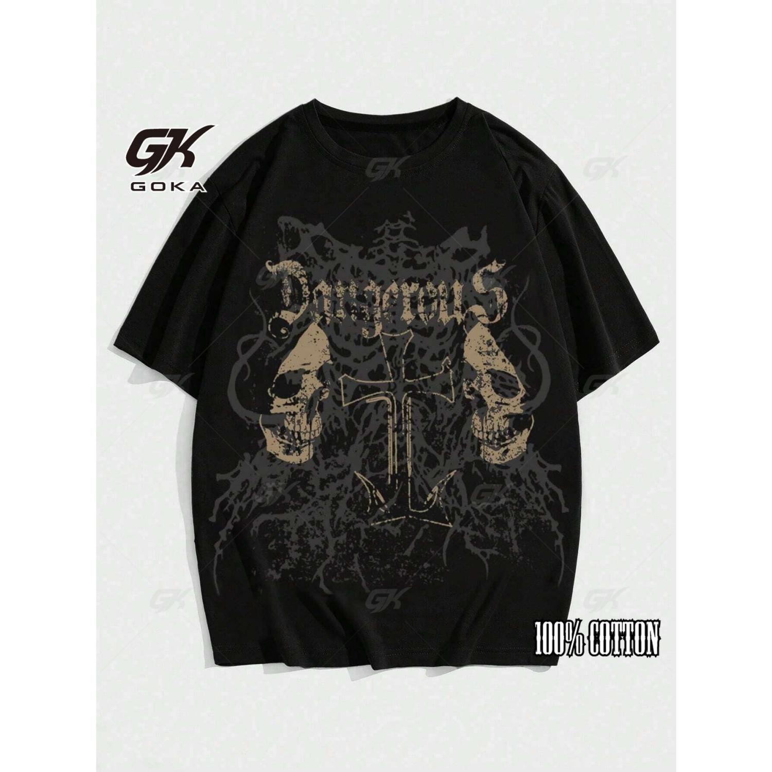 

Grunge Punk Skull Printed Women Men Unisex Cotton T-shirt Luxury Brand Vintage Big Size Top Casual Short Sleeve Classic Tee 4xl XXXXXL чорний