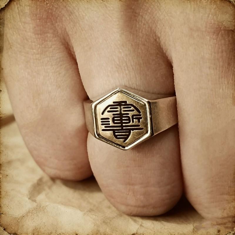 Adjustable Open Ring With Chinese Character Motif Vintage Retro Style Unisex Copper Finger Fashion Statement