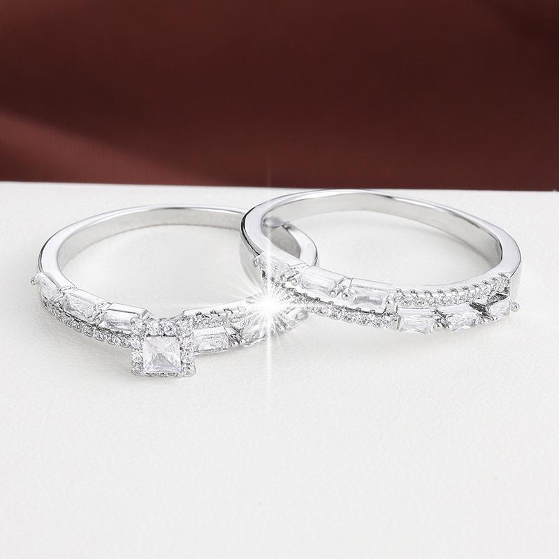 Women's AAA Cubic Zirconia Double Ring – Elegant French Style Stackable Pure Copper