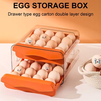 Large-capacity Egg Storage Box PET Transparent 32-compartment Double-layer Drawer-type Egg Crisper Kitchen Storage Egg Box