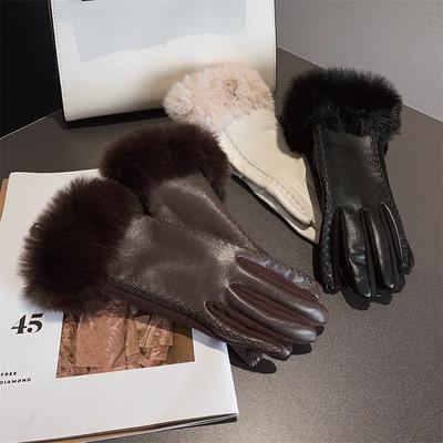 Women's PU Gloves for Cold Weather Winter Warm Gloves with Soft Faux Fur Trim Cuff Thermal Lining Party Gloves