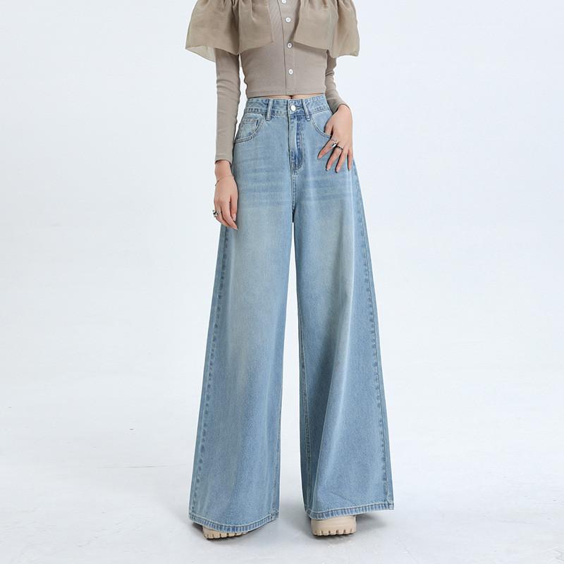High-Waist-Jeans mit weitem Bein für Damen im Retro-Stil und aus Baumwoll-Denim