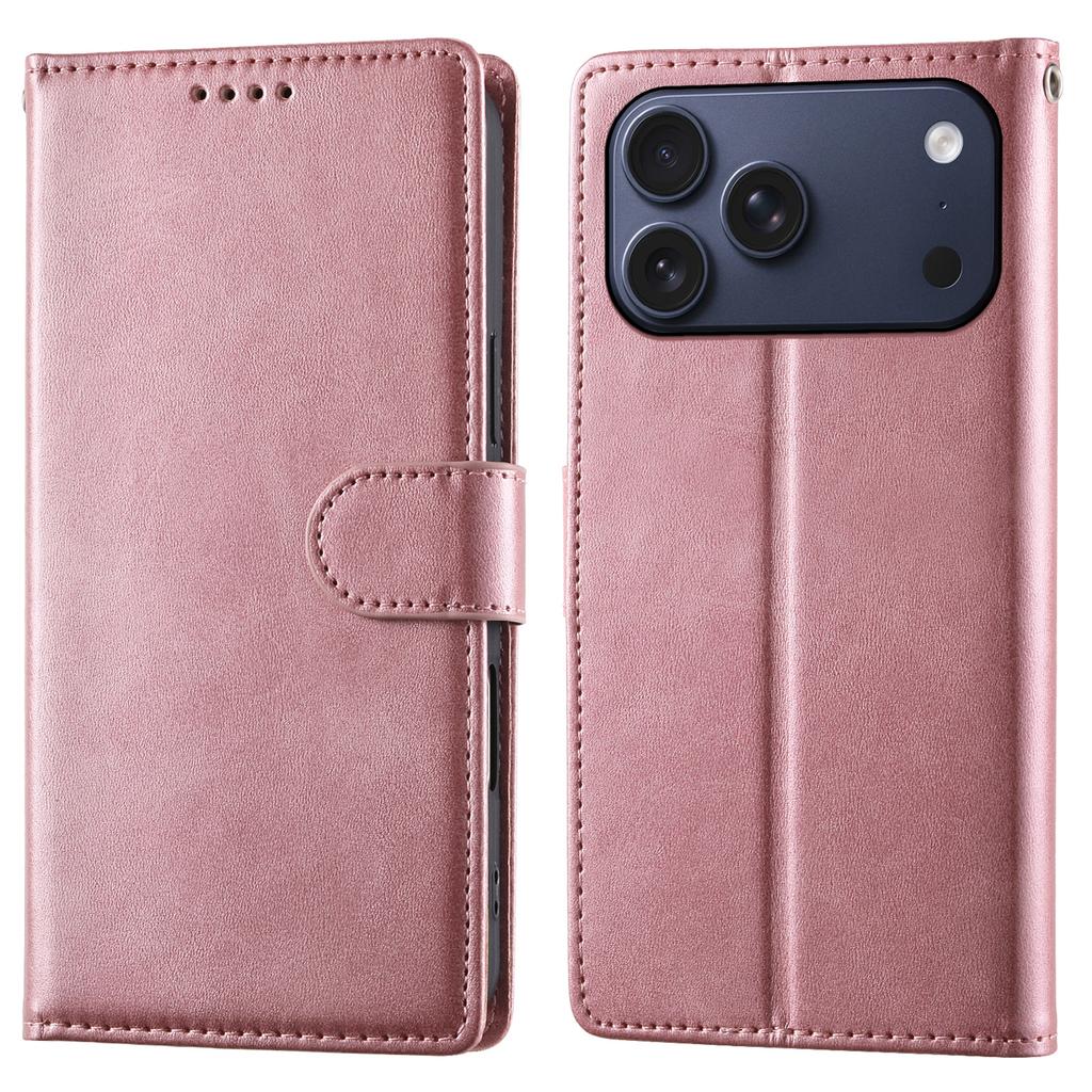 For iPhone 17 Pro Max Case Stand Wallet Calf Texture PU Leather Flip Phone Cover with Wrist Strap